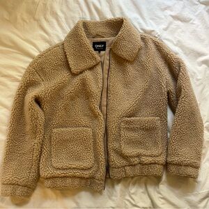 Tan Sherpa Teddy Zip Up Jacket size Medium, Only